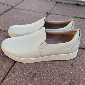 Fitflop Cream Leather Slip On Sneakers Comfort Walking Shoes